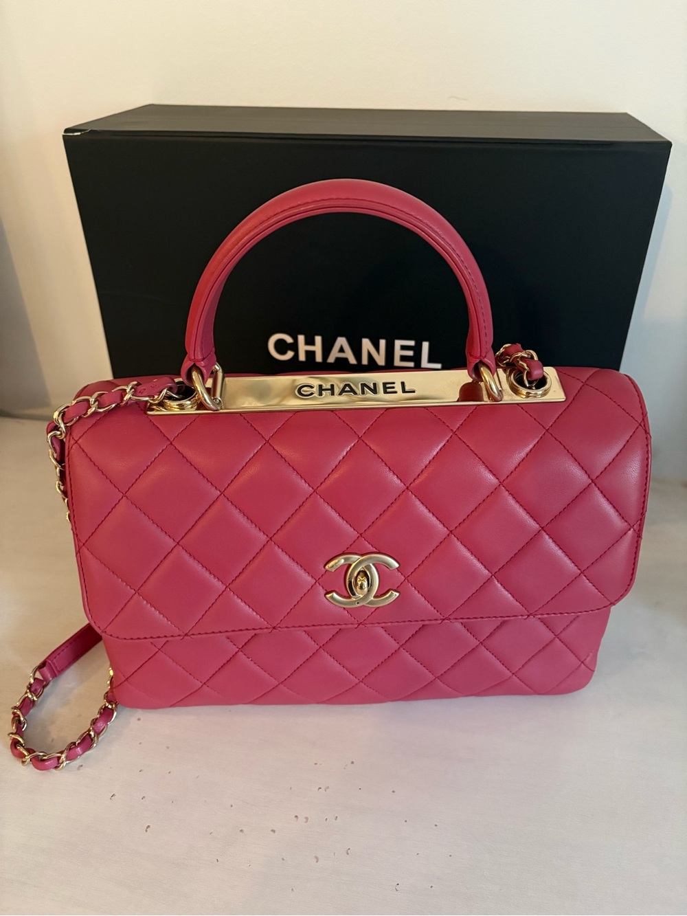 CHANEL Trendy CC Pink Quilted Lambskin Top Handle with Gold Hardware